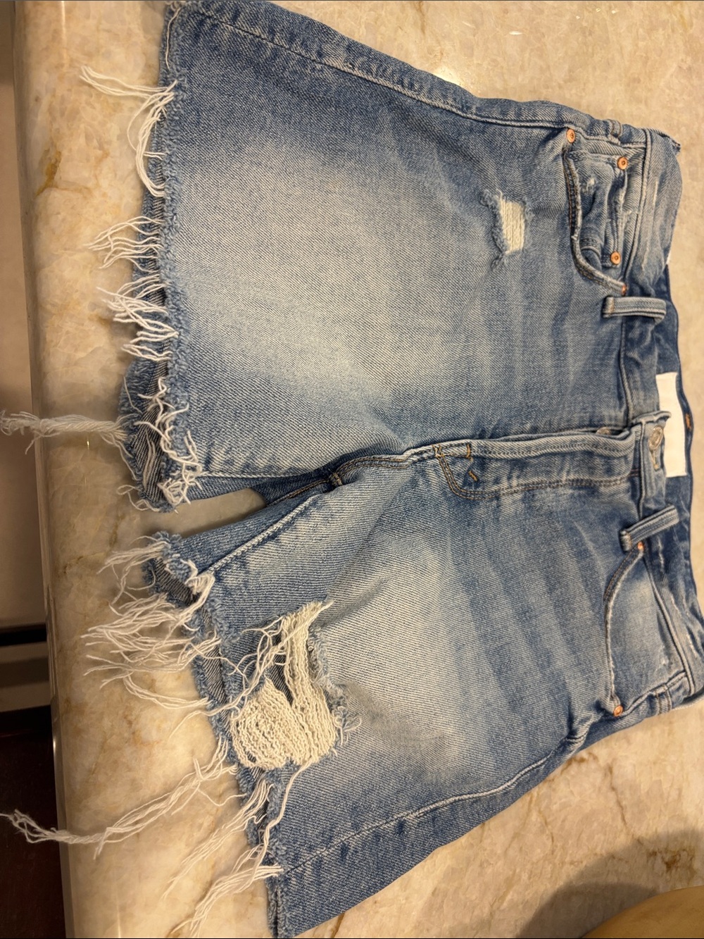 Light Blue Distressed Denim Cutoff Shorts